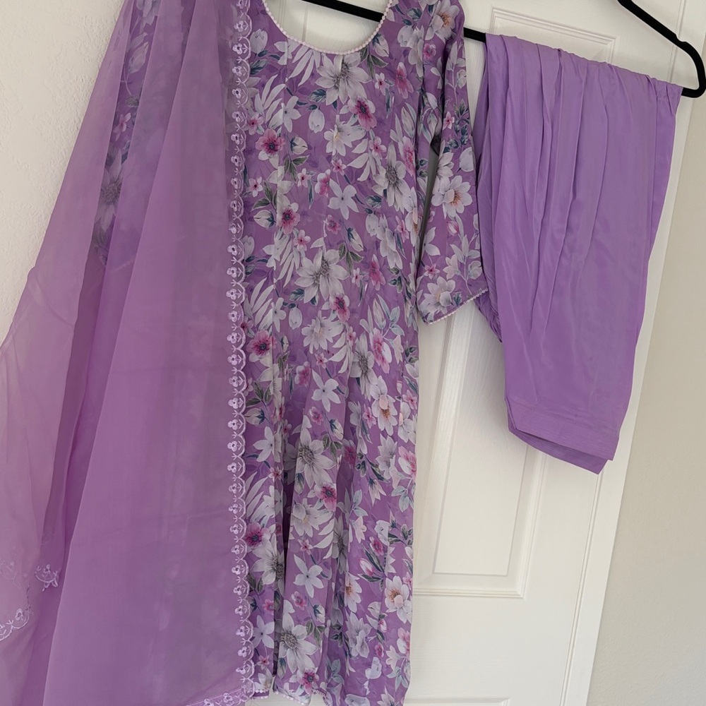 Floral Purple Women Salwar frock suit 3 piece